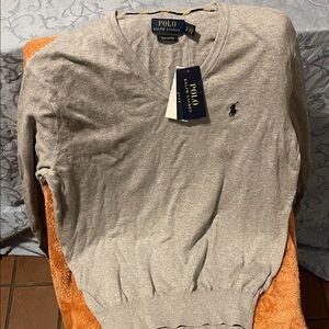 Polo by Ralph Lauren Light Gray V-Neck Sweater with Navy Pony